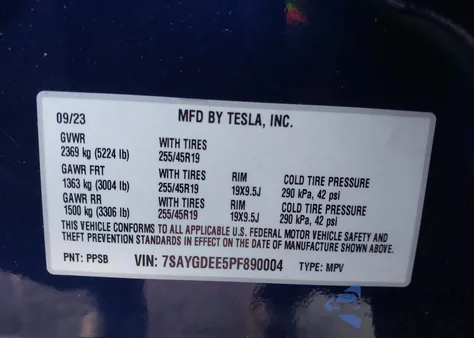 2023 Tesla Model Y Awd/Long Range Dual Motor All-Wheel Drive from USA, damaged, VIN 7SAYGDEE5PF890004